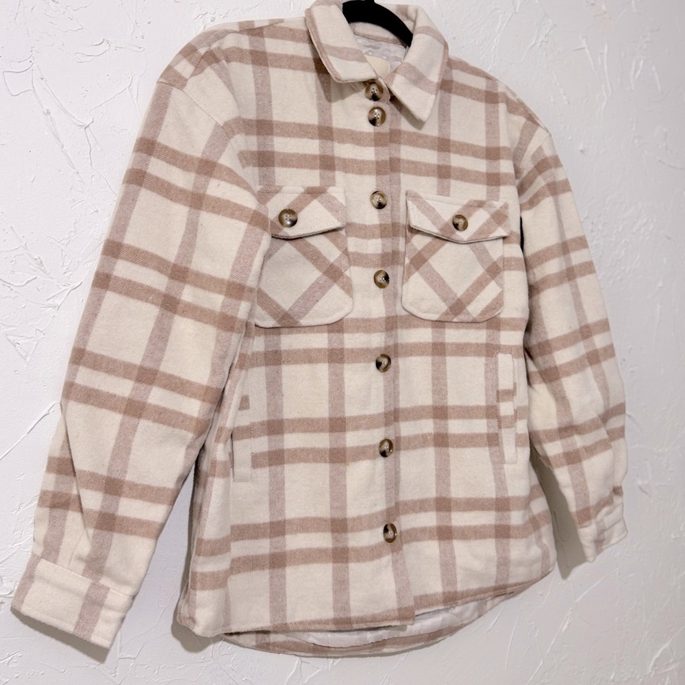 Thread & Supply Women's Plaid Button-Up Light Pink White Shirt Jacket Sz XS - Picture 3 of 14